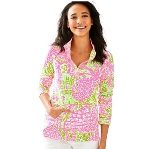 Lilly Pulitzer Pink & Lime Green Printed Pullover Hoodie
